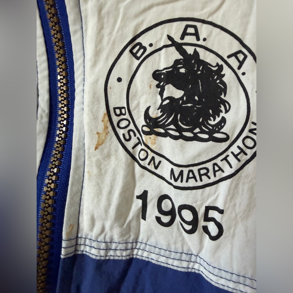 Vintage adidas 1995 Boston Marathon Colorblock Windbreaker - Blue & White - Picture 7 of 11